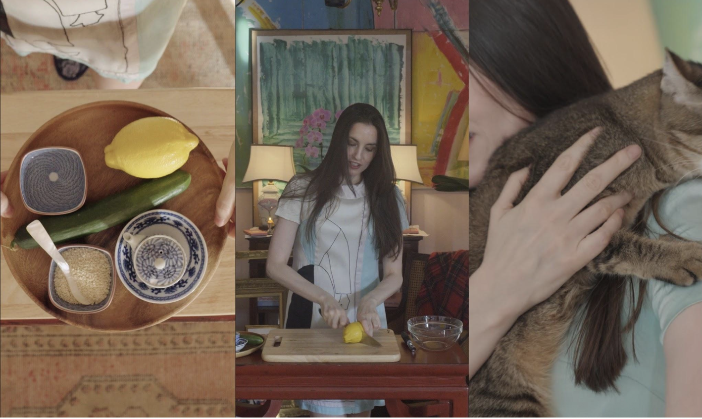 Kelly England preparing ingredients for a skin ritual